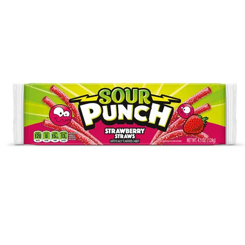 Vista 11 de Sour Punch Pajitas, dulces masticables suaves con sabor agridulce, bandeja, frambuesa azul, 2 onzas (paquete de 24)