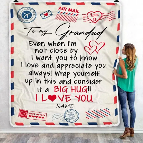 Vista 3 de Manta de forro polar personalizada con texto en inglés «To My Grandad» de Grandkids I Love You Hugs con texto en inglés «To My Grandad»