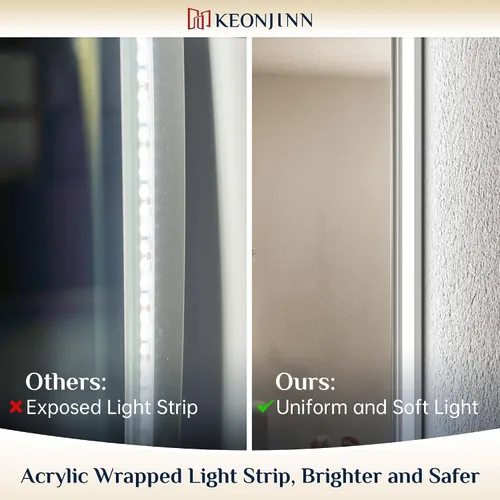 Vista 5 de Keonjinn - Espejo de 48x30 pulg retroiluminado LED para baño/tocador, luz de 3 colores ajustables blanca/cálida/natural, lúmenes altos, montaje