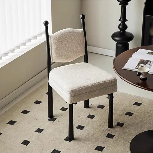 Vista 7 de Sillas de comedor de madera, sillas de cocina con material de lana de cordero, asiento tapizado, silla de sala de estar para estudio y comedor, sala