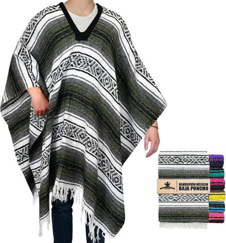 Vista 21 de Artisans Bazaar Poncho tradicional mexicano de Baja para hombres y mujeres, auténtico sarape de Gaban, manta de vaquero Pancho Jorongo Aguamarina