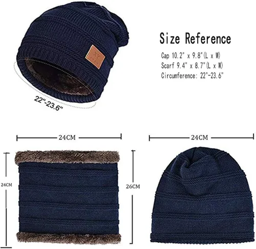 Vista 2 de Juego de bufanda con forro polar y gorro de invierno para hombre de 2 piezas
