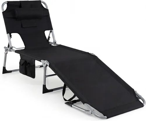 Vista 12 de Tangkula Silla de Bronceado con Orificio para la Cara, Silla Reclinable Plegable y Ajustable para Patio, Playa, Tomar el Sol con Bolsillo Lateral