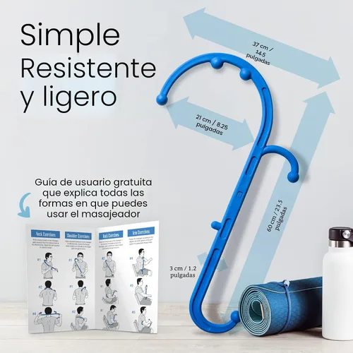 Vista 2 de LiBa Deep Tissue Back Neck Massager Theracane para aliviar el dolor azul A. Azul (1 paquete)