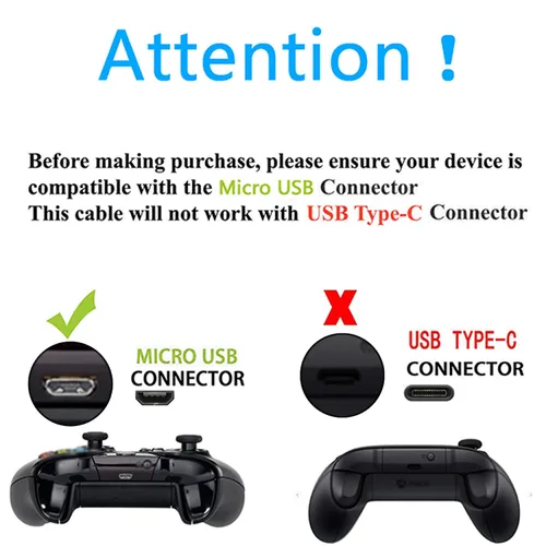 Vista 6 de Replacement USB Charger Charging Cable for Xbox One S X Controller, Micro USB 2.0 Play Data Sync Charger Cord (9FT)