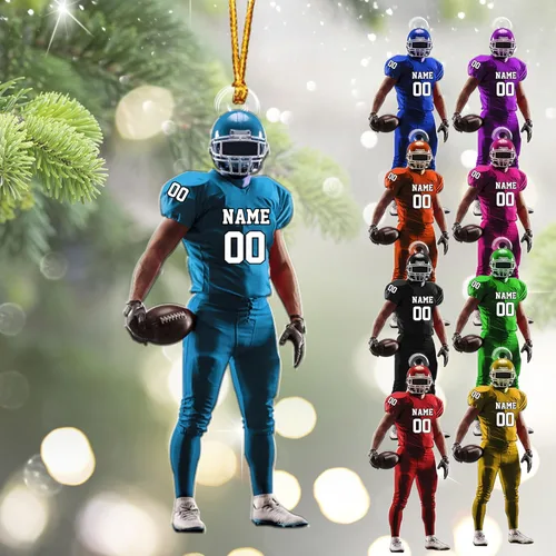 Vista 24 de Adornos de fútbol personalizados, hombreras y casco, adorno de Navidad, regalo de jugador estadounidense, regalo para niños y niñas, decoración