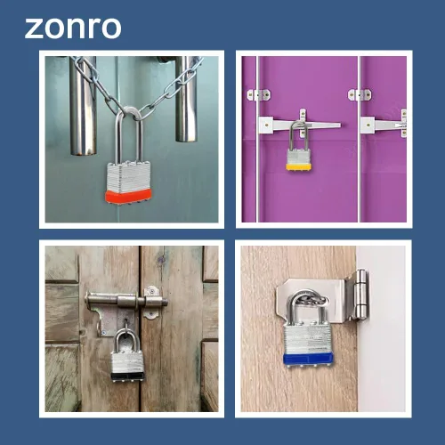 Vista 8 de ZonRo Candados con llave de acero laminado, cerraduras iguales con llave, 1-9/16 pulgadas de ancho, candados de grillete normal, paquete de 6, aro