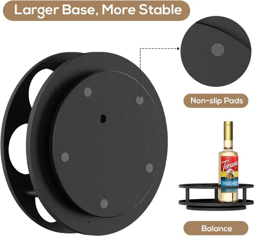 Vista 3 de THYGIFTREE Organizador giratorio de jarabe de café con 7 botellas, soporte de botellas de jarabe de madera para mostrador, soporte para barra
