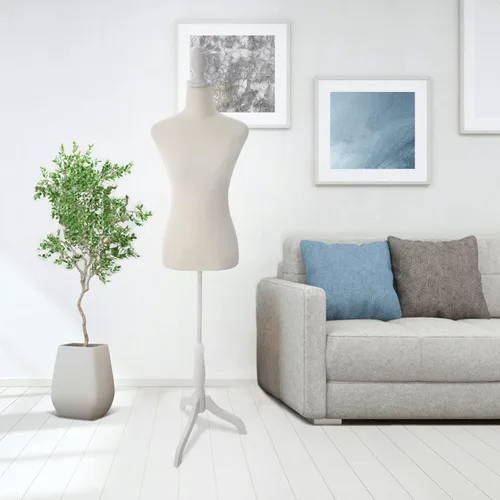 Vista 6 de Maniquí femenino con forma de torso y cuerpo de mujer con trípode ajustable para costura, para exhibición de vestidos, joyería (color beige)