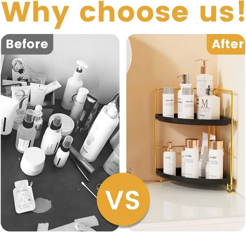 Vista 5 de Estante esquinero para especias de 2 niveles, organizador de maquillaje, apilable, soporte para cosméticos, estante de mostrador para baño, cocina