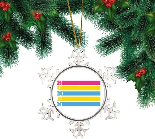 Vista 10 de Pansexual Bisexual LGBTQ Adorno de Navidad, adorno de metal con forma de copo de nieve Be Kind Kindness para árbol de Navidad, orgullo gay, LGBT