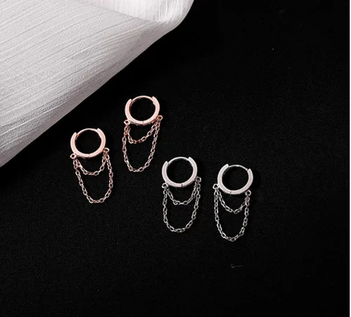 Vista 5 de Reffeer Aretes de aro pequeños de plata de ley 925 con borla y cadena para mujeres y adolescentes