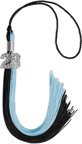 Vista 186 de Endea Graduation Borla de doble color con dije de plata brillante (negro/oro antiguo, 2025)