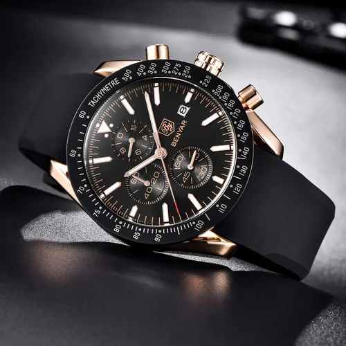Vista 5 de BENYAR Fashion - Reloj de pulsera de cuarzo para hombre, con cronógrafo de silicona, impermeable, para negocios, casual, diseño deportivo, perfecto