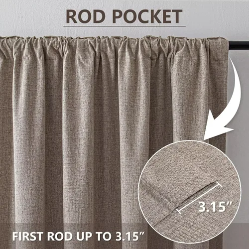 Vista 3 de Cortinas 100% opacas de lino sintético, 90 pulgadas de largo, 2 paneles para dormitorio o sala de estar, térmicas y atenuantes, con lengüetas