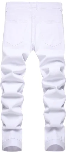 Vista 2 de HuuPrr Jeans rasgados para hombre, ajustados, elásticos, desgastados, cómodos, de moda