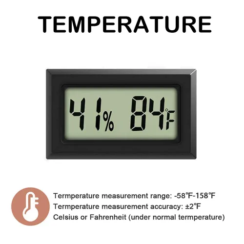 Vista 4 de Mini termómetro higrómetro, pantalla LCD de gran número Fahrenheit, medidor digital de temperatura y humedad, medidor interior para invernadero