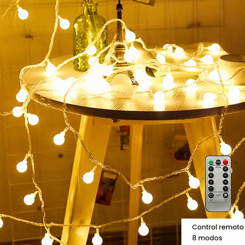 Vista 6 de ZIMINGU - Tira de luces LED con forma de bola, 5.99 m, 40 LED, impermeable, guirnalda de luces de hadas con control remoto, alimentación por USB
