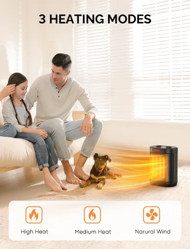 Vista 2 de Calentador de espacio de cerámica PTC de 1500 W para uso en interiores, calentador eléctrico portátil con termostato ajustable, calentador