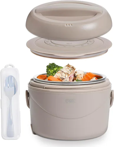 Vista 8 de COOK WITH COLOR Fiambrera redonda 40W, calentador de alimentos portátil, capacidad 1.1L, revestimiento de acero inoxidable, cabra/visón