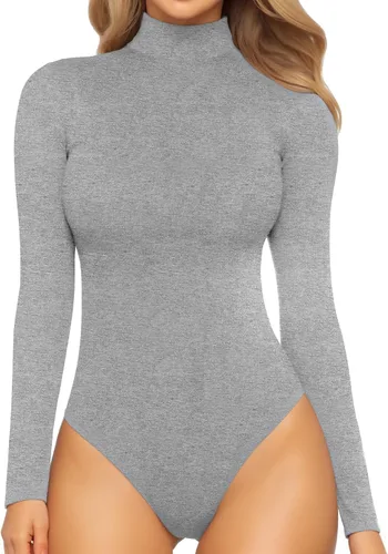 Vista 166 de MANGOPOP - Enterizo para mujer, manga larga, cuello de tortuga, cuello alto falso, estilo top
