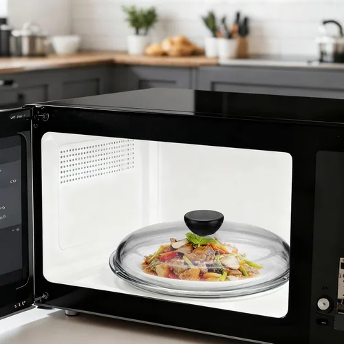 Vista 3 de LemonRoad Paquete de 3 cubiertas de vidrio para salpicaduras de microondas de 10 pulgadas para alimentos, cubierta de utensilios de cocina de vidrio