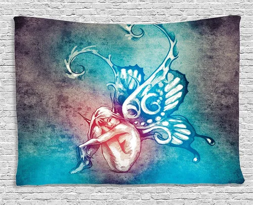 Vista 118 de Ambesonne Tapiz verde, fases lunares alrededor de un árbol de la vida, impresión de diseño bohemio de astrología nocturna, decoración de tela