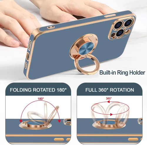 Vista 4 de Hython Funda para iPhone 13 Pro Max con soporte de anillo [soporte de anillo giratorio de 360° con soporte magnético] [borde chapado en oro rosa]