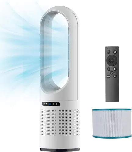 Vista 9 de Ventilador sin aspas, ventilador de torre de enfriamiento de 22 pulgadas con oscilación de 80° y control remoto, temporizador de 9H, 8 velocidades