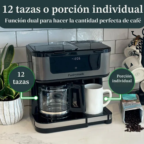 Vista 2 de Pantrymade Cafetera de doble preparación, jarra de vidrio de 12 tazas y combo K-Cup de una sola porción Cafetera con pantalla táctil programable