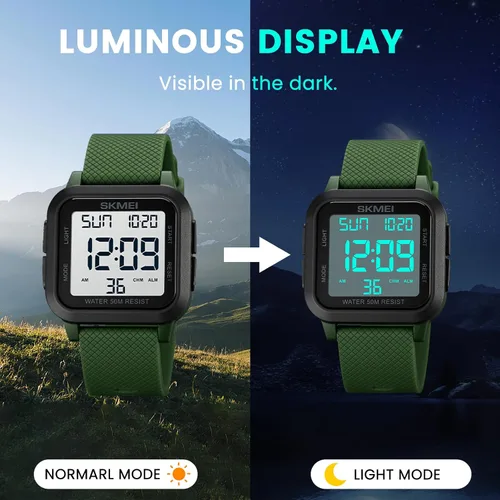 Vista 3 de SKMEI Reloj deportivo digital para hombre, ultrafino, grande, impermeable, con cronómetro, temporizador de cuenta regresiva, función de alarma, luz