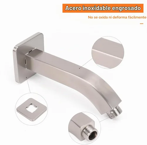 Vista 3 de Brazo de ducha HarJue con brida y cinta de teflón, brazo de extensión de tubo de ducha cuadrado montado en la pared de acero inoxidable 304