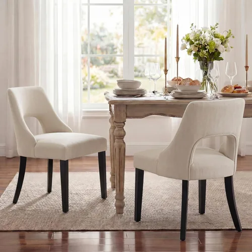 Vista 20 de UVV Juego de 2 sillas de comedor de madera, sillas de comedor modernas de mediados de siglo tapizadas en tela para cocina y comedor, silla de cena