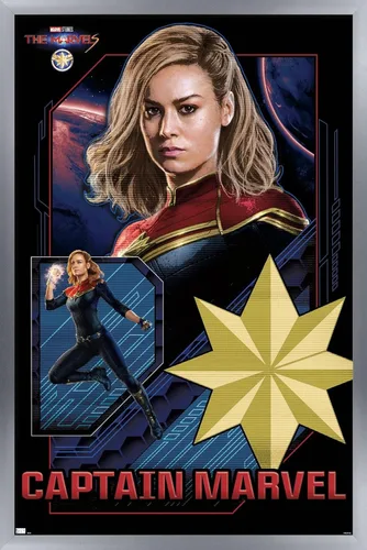 Vista 11 de Trends International Marvel The Marvels - Póster de pared de Capitán Marvel, 14.72 x 22.37 pulgadas, versión enmarcada de madera de granero