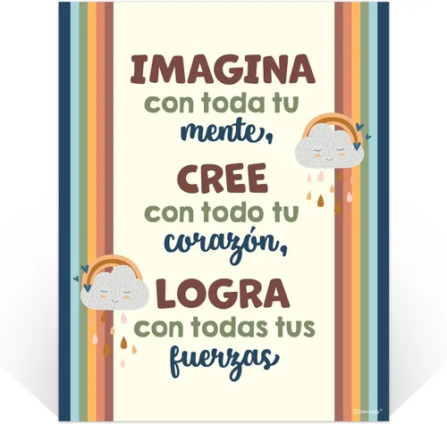 Vista 2 de Decorably 15 carteles de aula de español boho arco iris escuela secundaria Arco iris Boho