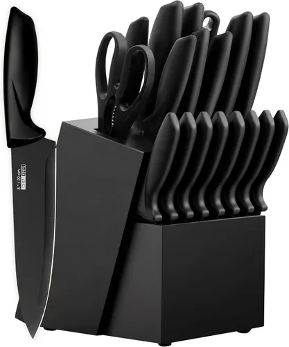 Vista 10 de Juego de cuchillos de 16 piezas para cocina con bloque, juego de cuchillos de cocina aptos para lavavajillas con afilador integrado, juego