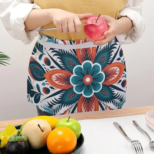 Vista 4 de Server Aprons with 3 Pockets Waist Apron Waterproof Half Apron Flower Decorative Pattern Short Cooking Aprons Bib