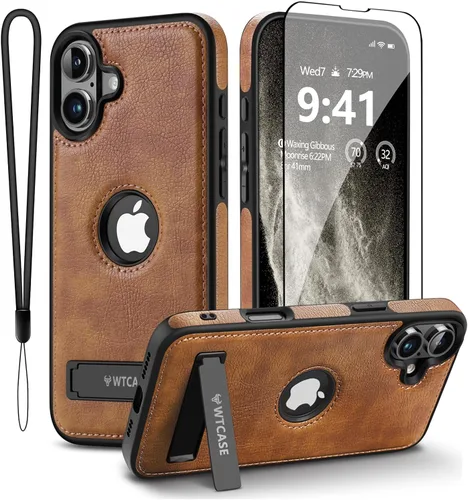 Vista 17 de WTCASE Funda magnética de cuero para iPhone 15, soporte invisible integrado [Compatible con Magsafe] Funda protectora delgada con soporte plegable