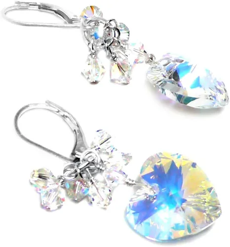 Vista 4 de 14x14mm Crystal Heart Clear AB Cluster Drop Earrings Sterling Silver or Gold-Filled