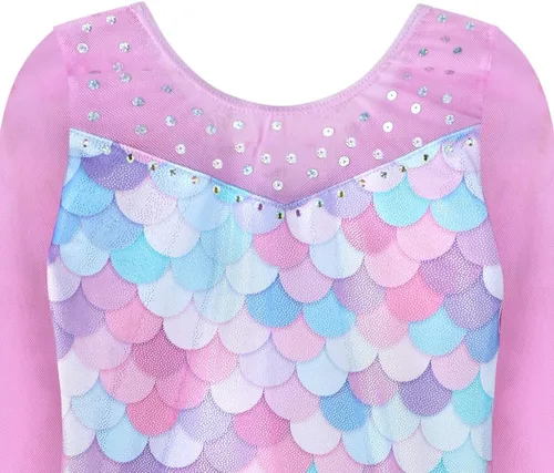 Vista 3 de Leotardos de gimnasia para niñas, mallas de baile para niñas pequeñas, ropa de baile atlética y brillante con diseño de sirena, unicornio