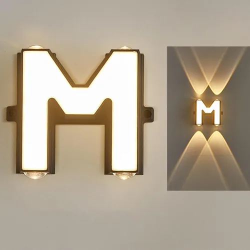 Vista 14 de Aplique de pared con letras para exteriores, aplique de pared LED, blanco cálido, impermeable, iluminación exterior para decoración de casa Letra A