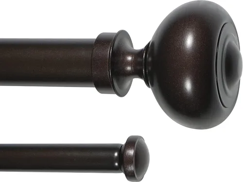 Vista 7 de Barra de cortina doble de 1 pulgada con remates Urm - 28 a 48 pulgadas, negro