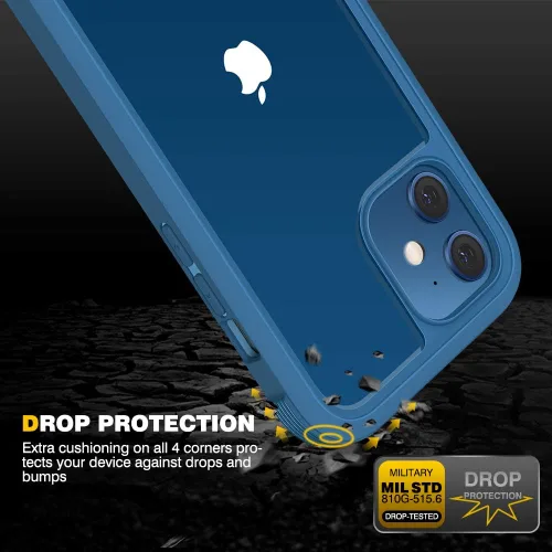 Vista 3 de Carcasa Diaclara diseñada para iPhone 12/12 Pro, carcasa completa resistente con protector de pantalla táctil y antiarañazos integrado, carcasa