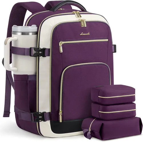 Vista 55 de LOVEVOOK Mochila de viaje para mujer y hombre, Beige, Mochilas de viaje