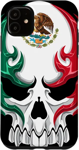 Vista 8 de Funda para iPhone 17 con diseño de bandera de México, diseño tribal de calavera mexicana