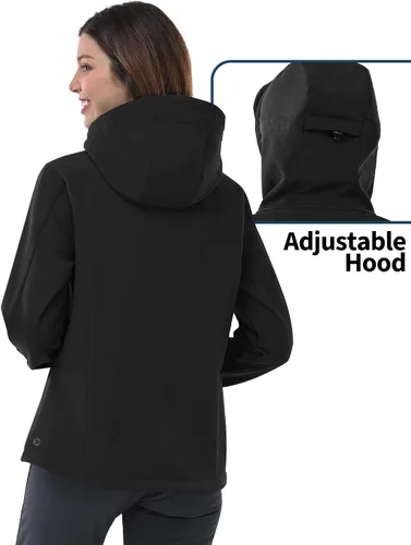 Vista 2 de Outdoor Ventures Chaqueta Softshell para mujer con capucha, forro polar, cálida, ligera, impermeable, aislada, cortavientos