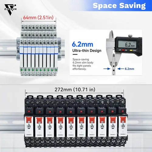 Vista 8 de Relé electromagnético 5VDC SPDT 6Amp, relés de alimentación con indicador LED, base de enchufe, riel DIN, ultra delgado de 6.2mm, certificación UL