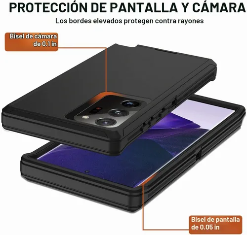 Vista 5 de Funda para Galaxy Note 20 Ultra con clip para cinturón, 2 protectores de pantalla, grado militar, cuerpo completo, resistente, a prueba de golpes
