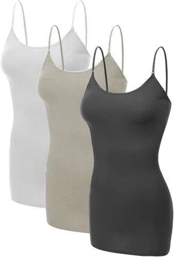 Vista 112 de Emmalise Camisola larga casual básica para mujer, con tirantes ajustables, top en capas