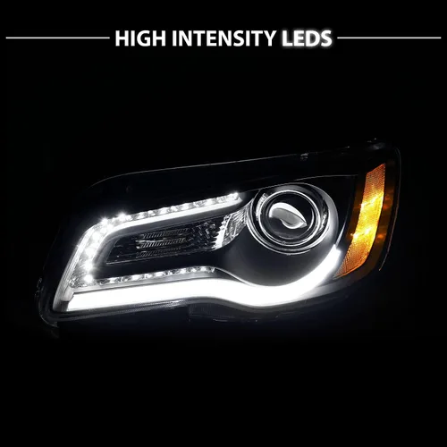 Vista 6 de AmeriLite Par de faros delanteros para faros delanteros de tubo LED negro para Chrysler 300 Sedan OE+ 2011-2014, lado del pasajero y del conductor